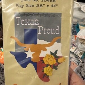 Vtg 2000 Evergreen Decorative Texas Proud Applique Flag 28x44" New Old Stock